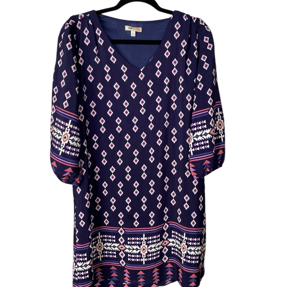 Navy Geometric Print Women's Top